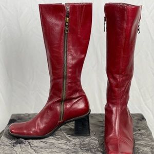 Nine West, Red Leather boots size 7.5, 15” tall, heels 2.5”